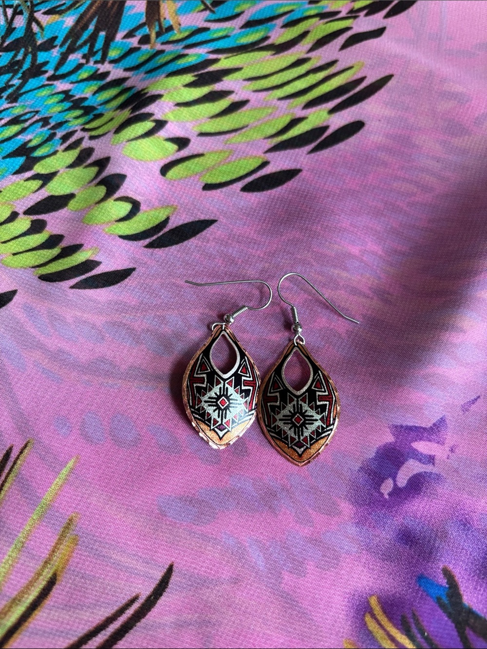 Geometric Teardrop Dangle Earrings - Black & Copper